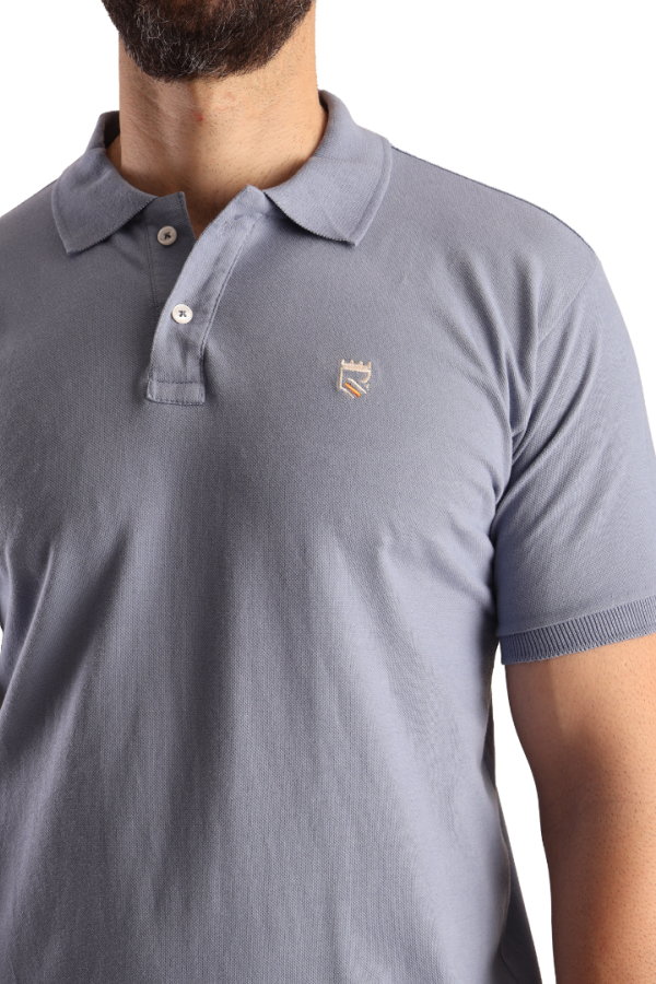 Playera Tipo Polo Casual Manga Corta Azul Acero Slim Fit Para Caballero